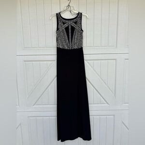Ignite Evenings Black Beaded Maxi Dress Size 6 Formal Gown Slit Evening